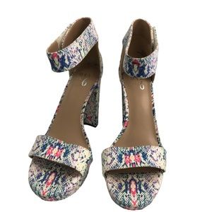 NEW Mix No. 6 Taci Multi Color Platform Sandals- White & Neon faux snakeskin 7.5